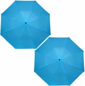 2x stuks kleine opvouwbare/inklapbare paraplus lichtblauw 93 cm diameter - Regenbescherming