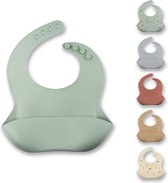 J. Børn Siliconen Baby Slab met Opvangbakje in een Geschenkdoos - Waterdicht en BPA-vrij - Superzachte Slabbetje met Kruimelvanger voor Babies en Peuters, Kraamcadeau (Sage)