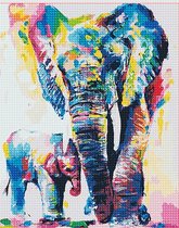 Éléphants colorés - 30x40cm - Carré - Peinture au diamant HQ - Peinture au diamant complet Hobby Pixels Pack de pixels Peintures au diamant - Paquet de peinture au diamant - Delki®