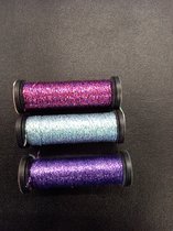 Kreinik metallics garen/ borduren 11 meter #4 per 3 stuks, 242 hl lila rose, 006 helderblauw, 012 paars helder