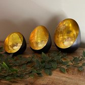 Rootsmann | Theelichthouders Goud set van 3 - Waxinelichthouders Metaal Zwart - Golden Egg kandelaar windlicht - Lantaarn voor binnen, buiten & tuin - Decoratieve Accessoires - Dec