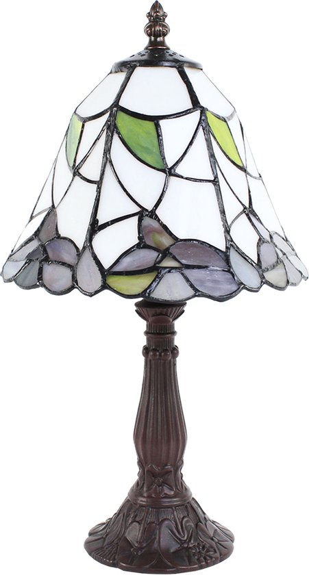 LumiLamp Tiffany Tafellamp Ø 20x34 cm Wit Groen Glas Kunststof Tiffany Bureaulamp