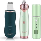 Ultrasone Huid Scrubber + Nano sprayer + gezichtsreiniger  SET - Donker groen