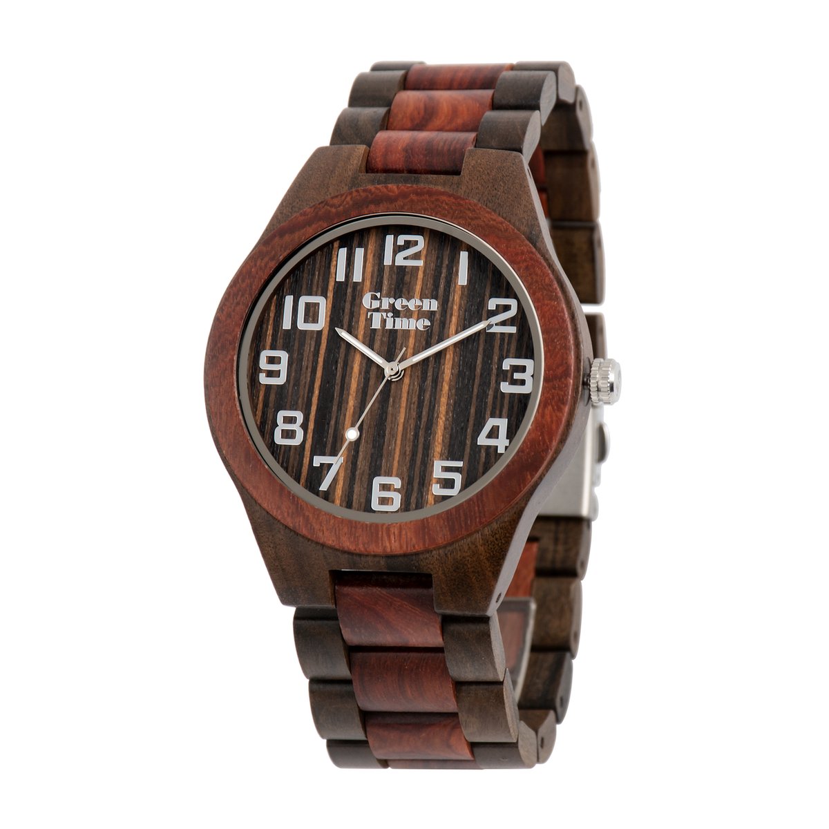 GreenTime houten horloge ZW021P - 45 mm - 100% FSC hout - 24 maanden garantie op het uurwerk - Handgemaakt black red sandalwood