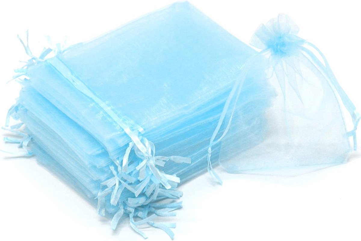 Fako Bijoux - 20 Organza Zakjes - 10x15cm - Feestzakjes - Snoepzakjes - Cadeauzakjes - Uitdeelzakjes - Sieradenzakjes - Lichtblauw - 10x15 cm - 20 Stuks