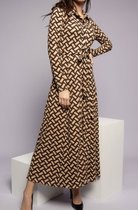 Lange jurk met blokjes print | bruin / beige | maat S
