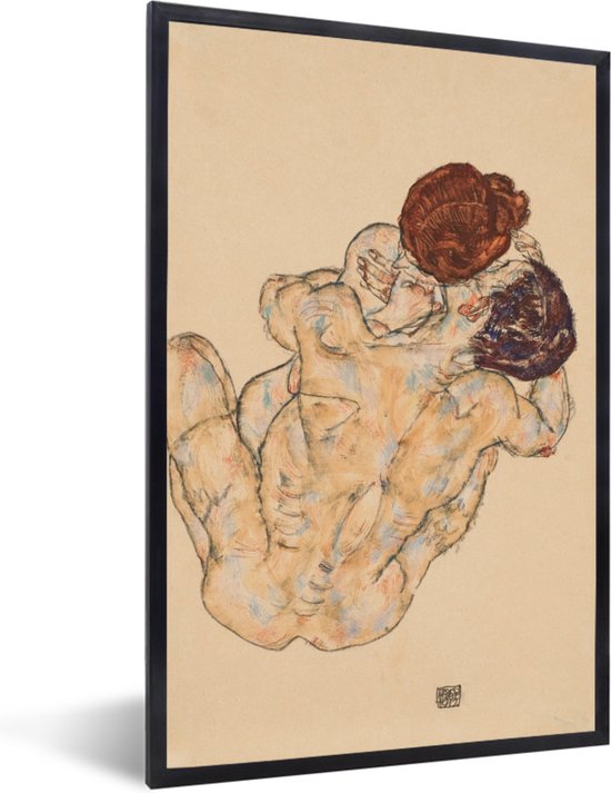 Fotolijst incl. Poster - Mann und Frau, Umarmung - schilderij van Egon Schiele - 80x120 cm - Posterlijst