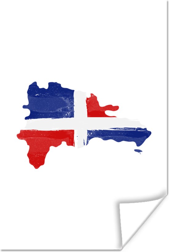 Poster Dominicaanse Republiek - Kaart - Vlag - 20x30 cm