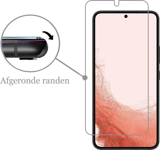 Protecteur d'écran en verre pour Samsung Galaxy S22 Plus. Illustration des bords arrondis.