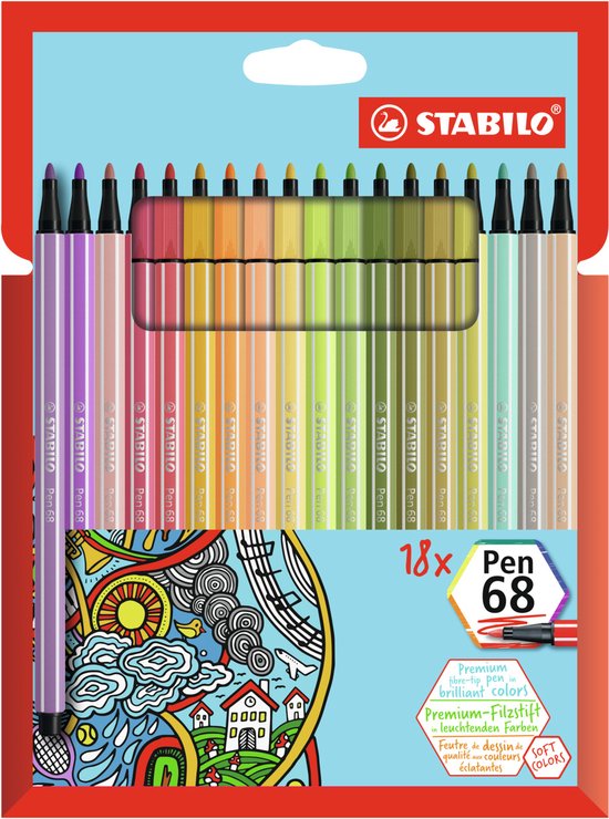 STABILO Pen 68 - Premium Viltstift - Etui Met 18 Nieuwe Kleuren