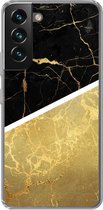 Geschikt voor Samsung Galaxy S22 Plus hoesje - Marmer print - Zwart - Goud - Siliconen Telefoonhoesje