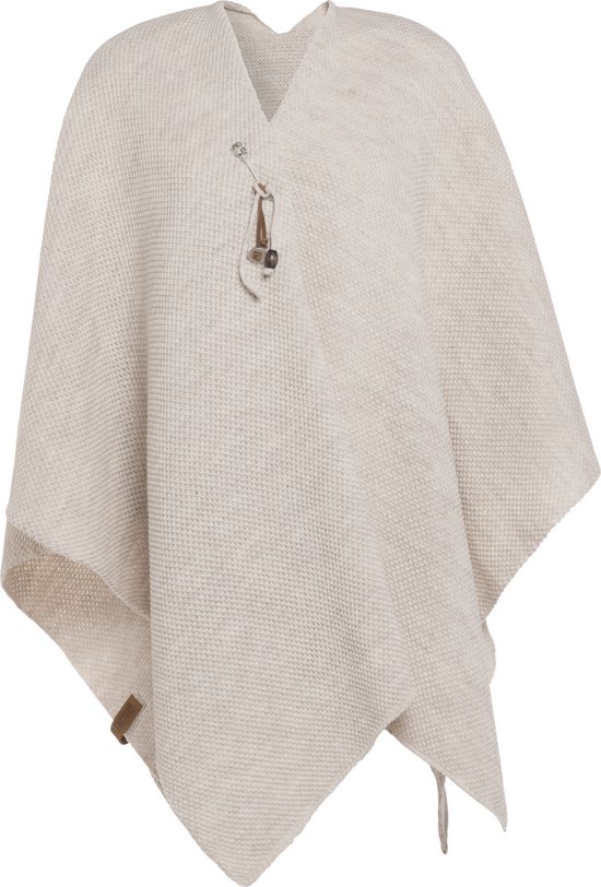 Knit Factory Jazz Gebreid Omslagvest - Dames Poncho - Wikkelvest - Gebreide beige poncho - Gebreide mantel - Winter poncho - Dames cape - One Size - Beige