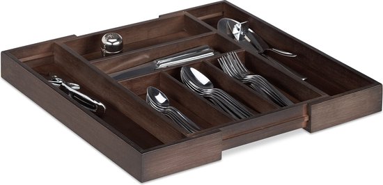 relaxdays plateau à couverts bambou brun foncé - cassette à couverts - plateau à couverts bois - extensible