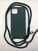 Hoogwaardige Siliconen Backcover met Koord - Geschikt voor iPhone 13 Pro Max - Premium Kwaliteit TPU Siliconen Hoesje - Groen