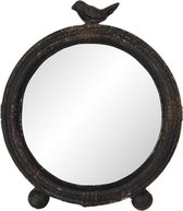 Staande Spiegel 26*4*30 cm Bruin Ijzer, Glas, Hout Rond Vogel Tafel Spiegel Decoratie Spiegel