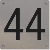 Huisnummerbord - huisnummer 44 - voordeur - 12 x 12 cm - rvs look - schroeven - naambordje nummerbord