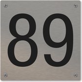 Huisnummerbord - huisnummer 89 - voordeur - 12 x 12 cm - rvs look - schroeven - naambordje nummerbord