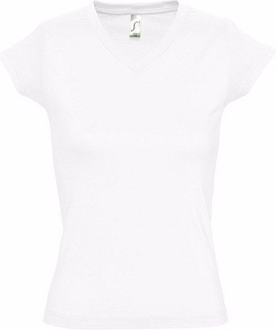 Set van 2x stuks dames t-shirt V-hals 100% katoen slimfit - Dameskleding shirts, maat: