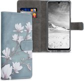 kwmobile telefoonhoesje voor Samsung Galaxy M22 - Hoesje met pasjeshouder in taupe / wit / blauwgrijs - Magnolia design