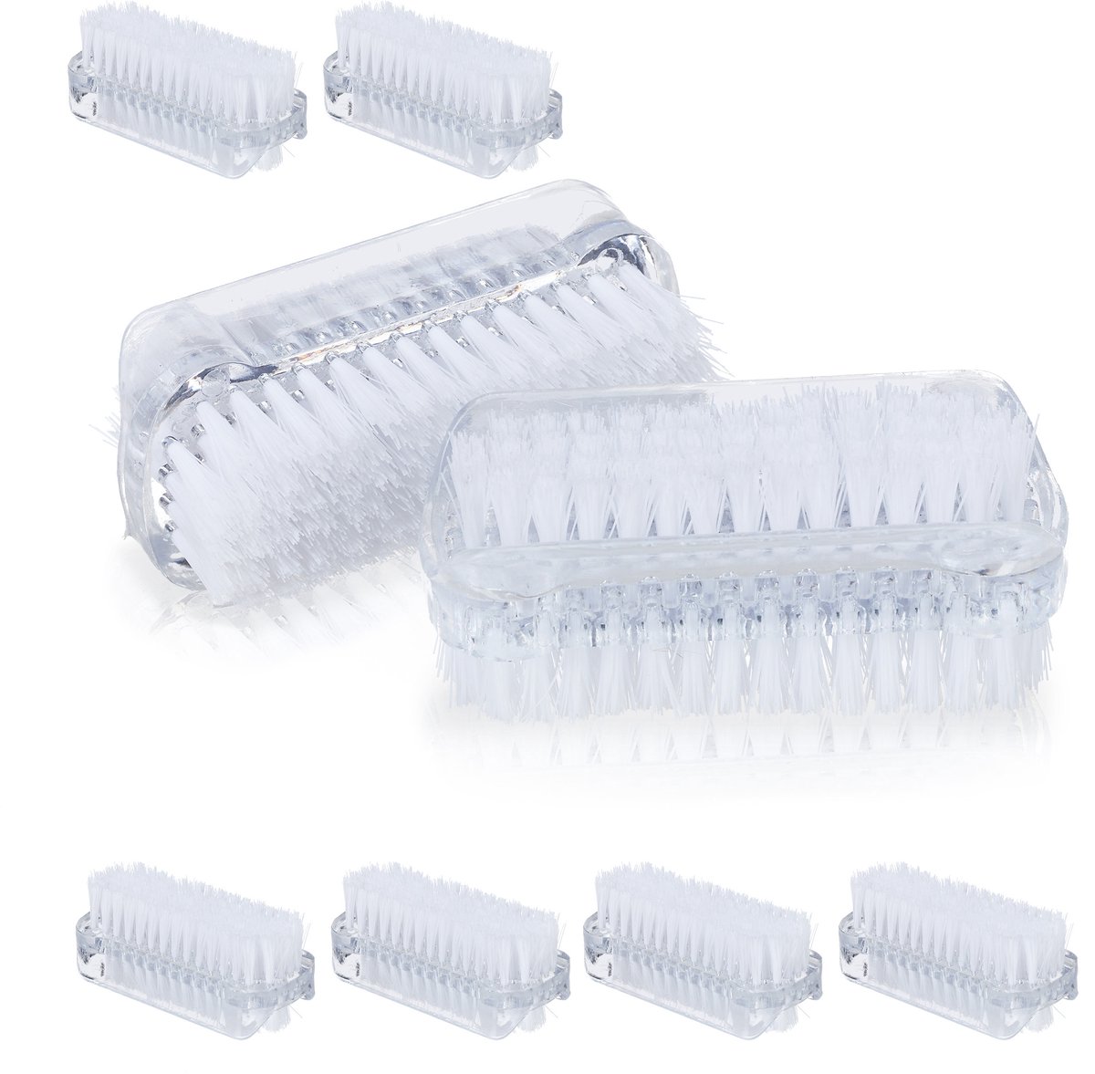 nagelborstel - set van 8 - dubbelzijdig - harde haren - kunststof - doorzichtig