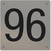 Huisnummerbord - huisnummer 96 - voordeur - 12 x 12 cm - rvs look - schroeven - naambordje nummerbord