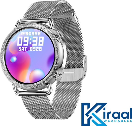 Kiraal Deluxe - Smartwatch Dames - Smartwatch Heren - Stappenteller - Full Screen - Fitness Tracker - Activity Tracker - Smartwatch Android & IOS - Nederlandse Handleiding - Zilver