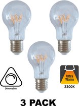 3 PACK - E27 Led Lamp 4w Edison, A60, 2200K Flame, 160 Lumen, Dimbaar, Helder Glas