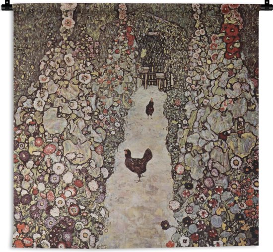 Tapisserie - Tissu mural - Allée de jardin avec des poulets - Peinture de Gustav Klimt - 150x150 cm - Tapisserie