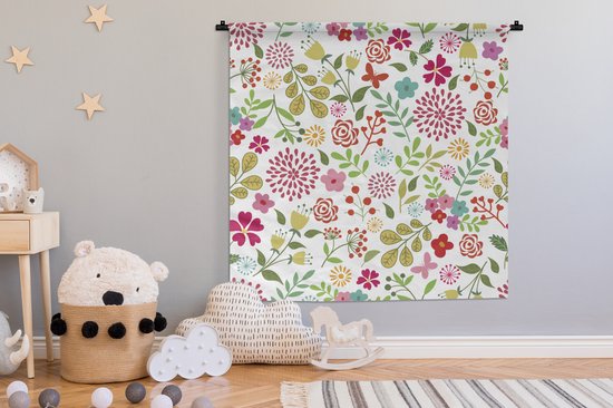 Tapisserie - Tissu mural - Fleurs - Couleurs - Motifs - 150x150 cm - Tapisserie