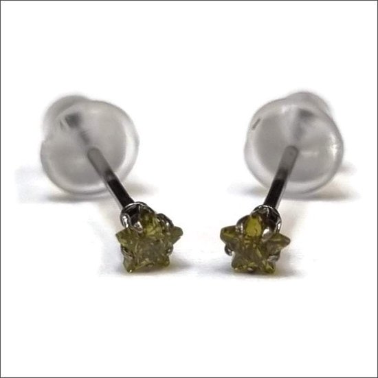 Aramat jewels ® - Zirkonia zweerknopjes ster 3mm oorbellen olijf groen chirurgisch staal