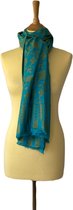 Dames sjaal Kani - turquoise met goudkleurig Kani design