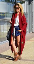 Gebreid Lang Vest Met zijzakken bordeaux - rood  Dames Vest - Trendy Vest - Lang vest - herfst mode - winter mode - Lang gebreid vest