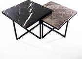 Woodson an Stone salontafel set marmer - Dark Atlas and Grey Shells - RVS kruisframe - In-en-uitschuifbaar