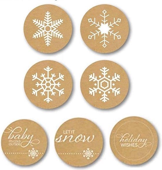 Foto: Kerst sluitsticker kraft holidays wishes let it snow ijskristal christmas kerstkaart kerstpakket bedankje envelop sluitzegel chique envelop stickers cadeau gift cadeauzakje traktatie chique inpakken