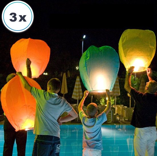 3 x Grote Gekleurde Wensballonnen vliegende papieren lantaarns ufo ballon wens ballon wensballon: VOLANTERNA®