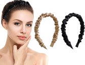 Set 2 Stuks Dames Haarbanden - Satijn - Zwart, Goud - Haarband volwassenen  - Vrouwen - Dames - Tieners - Meiden - Dans - Yoga - Hardlopen -Sport - Haaraccessoires
