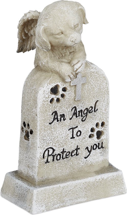 Relaxdays gedenksteen hond - buiten - herdenksteen honden - grafsteen decoratie - engel