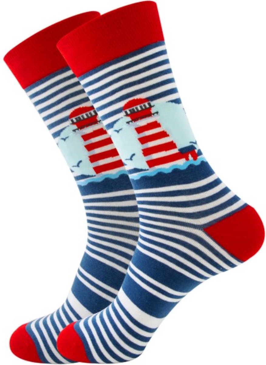 Sokken heren blauw - print vuurtoren - 40-45