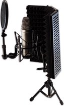 Brute Strength - Microfoon reflectiefilter met standaard - Reflectiescherm - Microfoon standaard - Geluidsdemper - Microfoon Statief - Mic Stand - Alternatief voor Tafelklem - Tripod