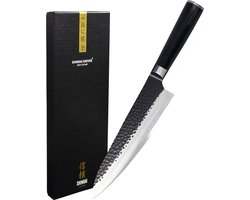 Shinrai Knives - Koksmes 20 cm - Koksmes - RVS Staal Mes - Hammered RVS Black - Met Luxe Geschenkdoos - Keukenmes - Japans Hakmes