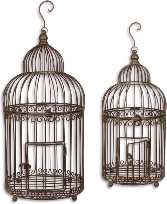 Een set van twee Metalen bruine vogelkooien 56 en 66 cm hoog