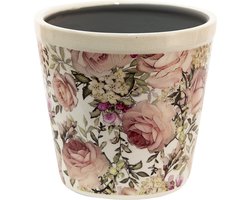 Keramiek Bloempot voor Binnen – Roze Bloemen – Rustieke Pot – Ø 17 cm – Bloemenmotief