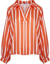 Blouse Cindy - Satijnen Blouse met V-hals - Gestreept - Oranje