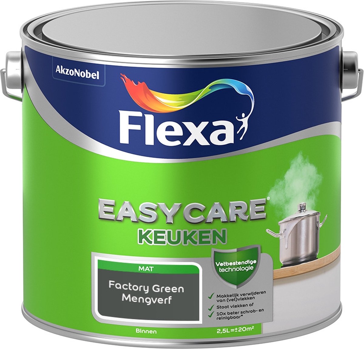 Flexa Easycare Muurverf - Keuken - Mat - Mengkleur - Factory Green - 2,5 liter