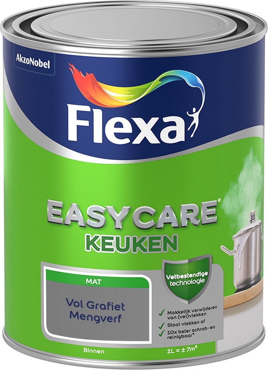 Flexa Easycare Muurverf - Keuken - Mat - Mengkleur - Vol Grafiet - 1 liter