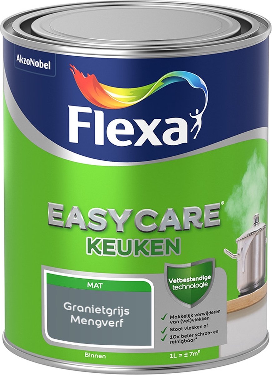 Flexa Easycare Muurverf - Keuken - Mat - Mengkleur - Granietgrijs - 1 liter