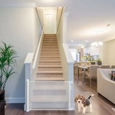 meubelexpert - intrekbaar baby- en huisdierhek Max. breedte 130 cm Gemakkelijk oprollen voor trapdeur Gang Grijs