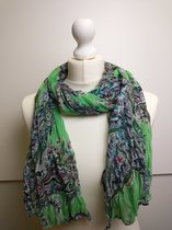 Lange dames sjaal Emma paisleymotief groen zwart lila roze geel blauw roze wit