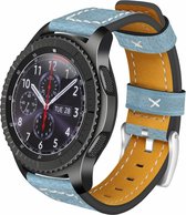 Leren Bandje Voor de Samsung Gear S3 | Galaxy Watch 46mm R800 / Leren Armband / Polsband / Blauw zilveren sluiting