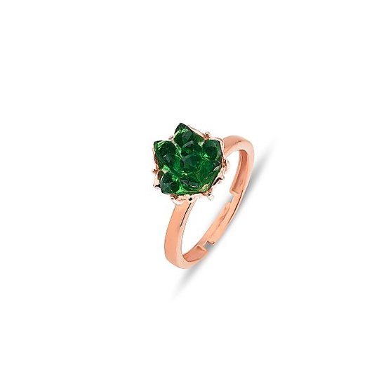 2bs jewelry dames ring, lotus 925 zilveren rose plated ring, groen zirkonia steentjes